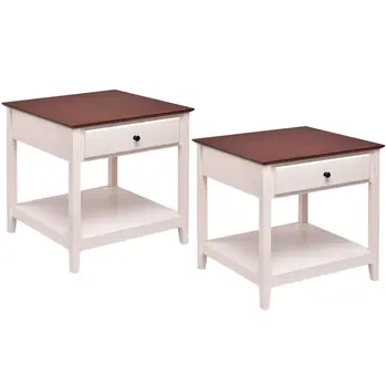

Costway Set of 2 Wood Side Table End Table Night Stand Coffee Table with Drawer & Shelf