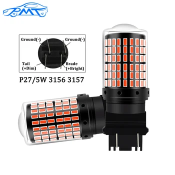 

BMT 1 Pair Car DRL Brake T25 3157 P27/5W Reverse Tail Lights Backup Lamp Red No Error Super Bright Automobiles Bulbs Canbus