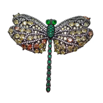 

51x58MM Multi Color Cz Pave Dragonfly Shape Brooch