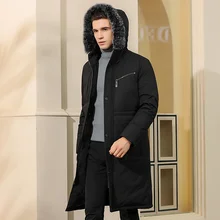 Зимний мужской пуховик с капюшоном с лисьим меховым воротником диагональная молния дизайн версия прямая свободная повседневная куртка