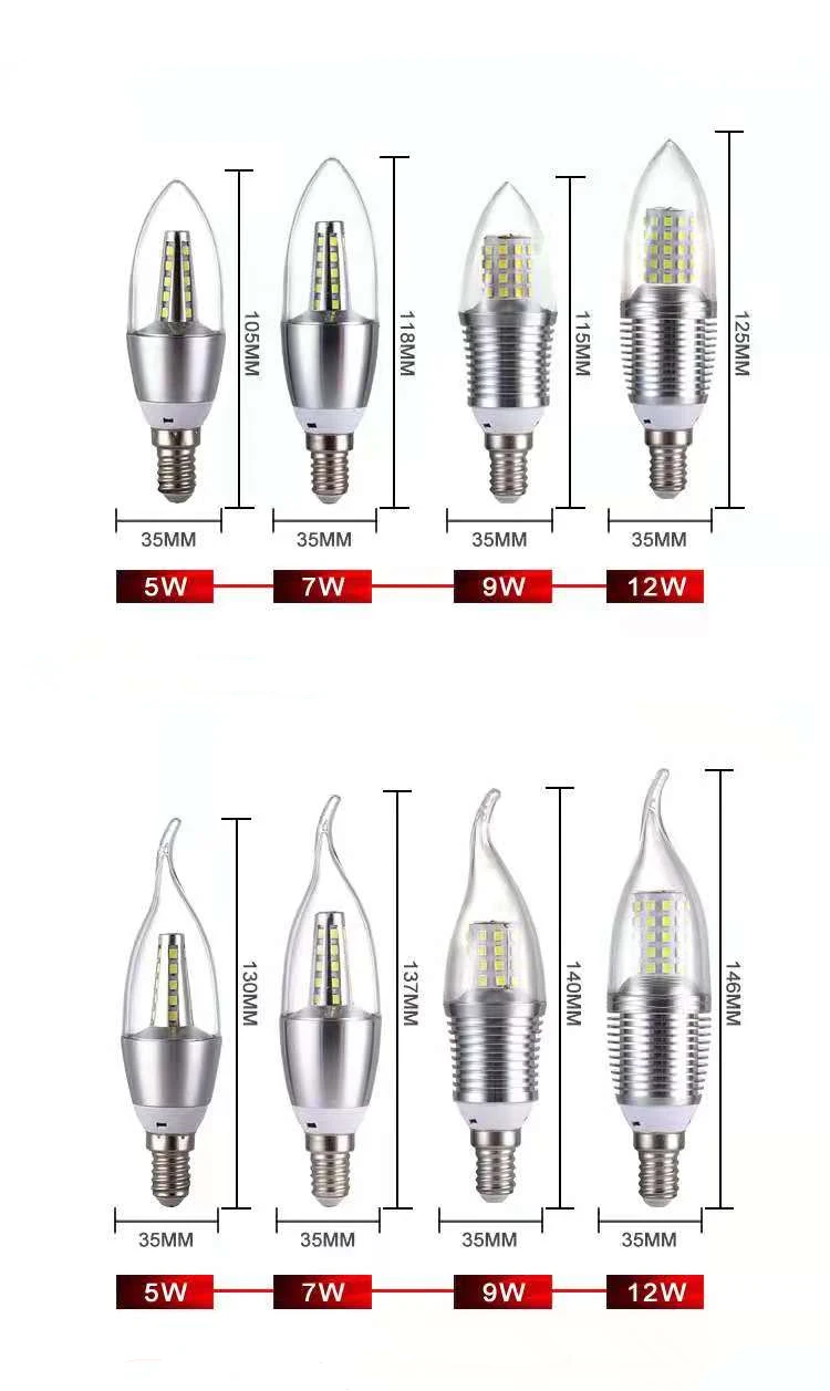 10Pcs/Lot LED Bulb Candle E14 5W 7W 9W 12W Golden Aluminum light AC 220V Lamp Cool Warm White Lampada Bombillas Lumiere Lamp