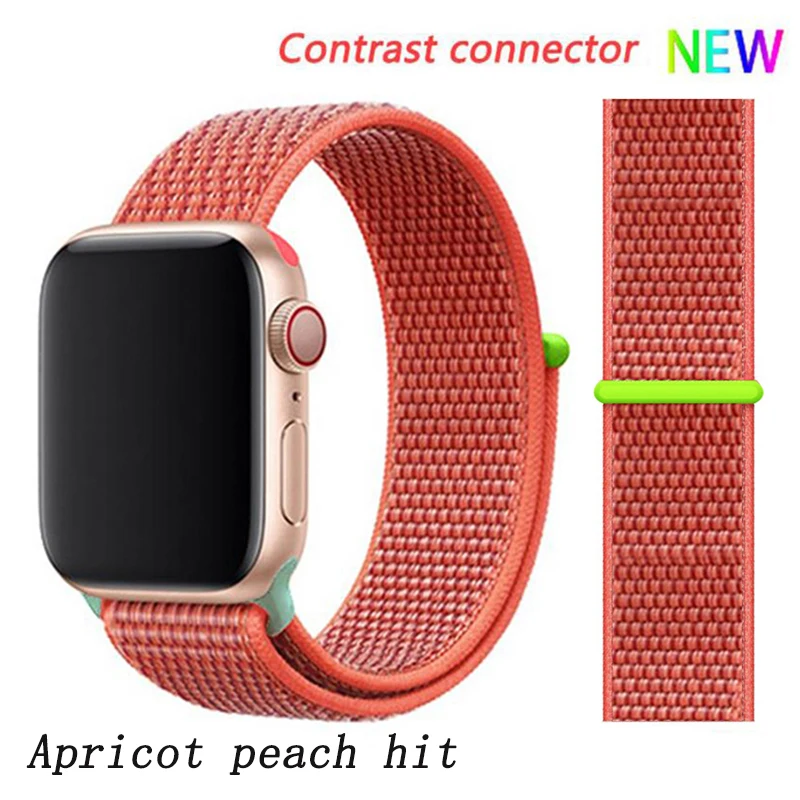 Ремешок для apple watch 5 4 ремешок 44 мм 40 мм Correa 42 мм 38 мм iwatch 5 4 3 2 нейлоновый браслет pulseira ремешок для часов - Цвет ремешка: Apricot peach 7 hit