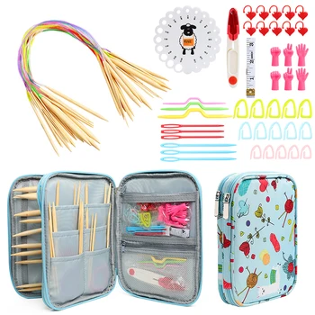 

Knitting Needle Set 62Pcs Round Bamboo Knitting Needle Sewing Accessory Set Diy Wool Craft Knitting Tool Set