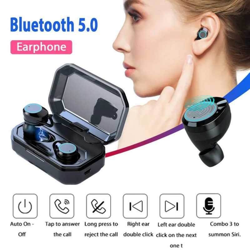 TWS Bluetooth 5 0 Earbuds True Wireless Earphones Stereo Handsfree Headset with mic for iPhone Android Samsung Phone stereo