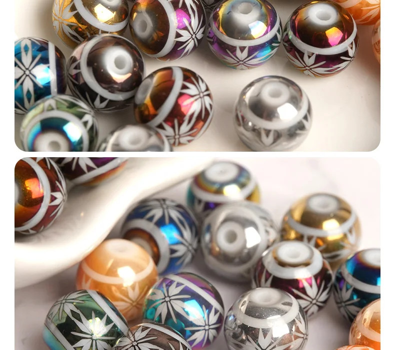 20pcs Round Porcelain Beads With High Quality Cruciate Flower Patterned Beads For DIY Making Bracelet Necklace Jewelry