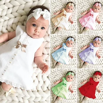 

Newborn Cute Baby Girl Sleeveless Casual Maxi Bow Dress+Headband Set outfit