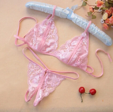 Women Lady Girl Sexy Lace Lingerie Bikini Bra Set Open Crotch Transparent G-String Sexy Lace Lingerie Set party favor