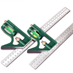 12300300300mm ajustável ângulo de transferidor régua conjunto combinação praça régua bolha de aço inoxidável nível carpinteiro medida ferramentas
