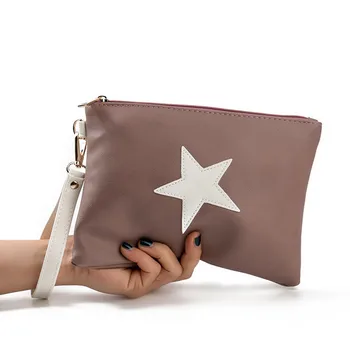 

Women's solid color star print envelope bag zipper clutch bag purse wallet card bag handbag Mobile phone wristband bag 2020 New
