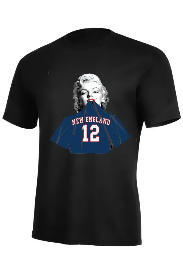 

Marilyn Monroe Wearing Tom Brady #12 New England T Shirt Men Summer Style Cotton Adults TShirt Custom Tee Euro Size S-XXXL