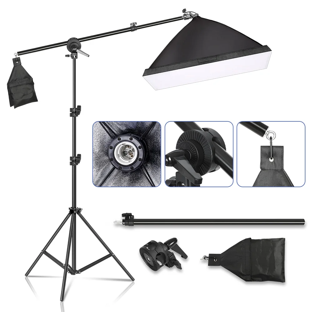 Light Stand Photographic Light Stand Tripod for Softbox Light Stand Photo Studio 2M with 1.4M Boom Arm Flexible Sandbag Supporting Lighting Photography Phone Flash