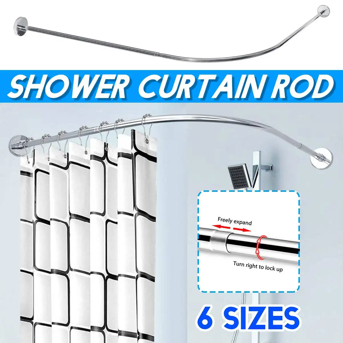 Extendable Curved Shower Curtain Rod U Shaped 201 Stainless Steel