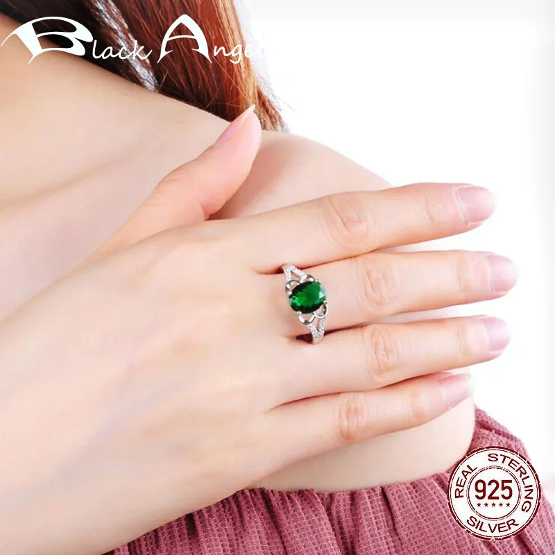 

2020 New Genuine 925 Sterling Silver Emerald Rings for Women Fine Jewelry Wedding Bride CZ Finger Ring