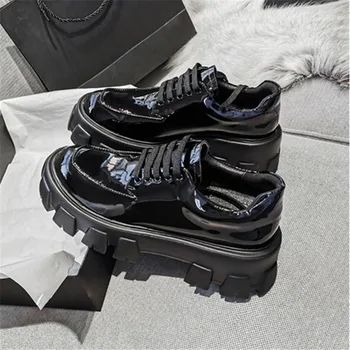 

Zapatos De Mujer Shoes Woman Round Toe Ladies Shoes Thick Bottom Single Shoes Lace Up Shoes Outdoor Casual Shoes Black Leather
