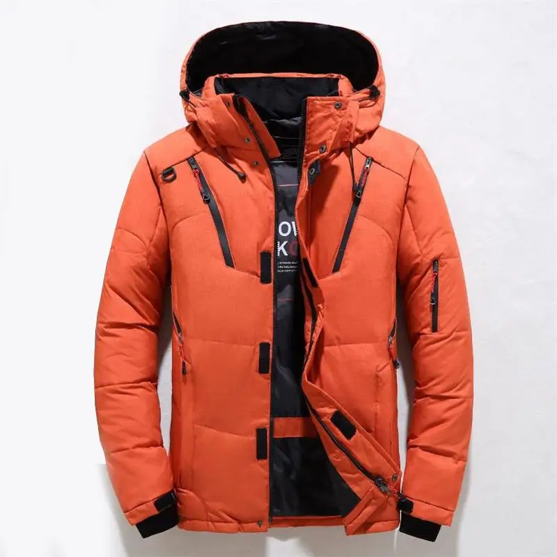 Оранжевый Winter duck down jacket for men thick warm snow coat parka for men with windbreaker hood fashion outdoor jacket large size - Цвет: Оранжевый