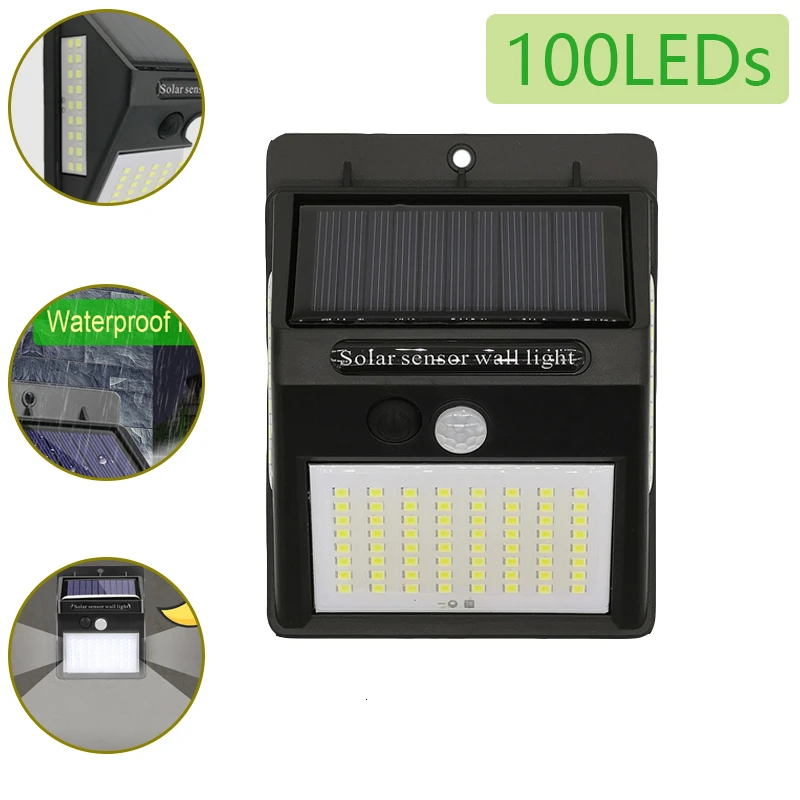 

100LED Bulbs Outdoor Solar Lamp Walkway Light PIR Motion Sensor Wall Light Waterproof Solar Power Sunlight for Garden Decoration