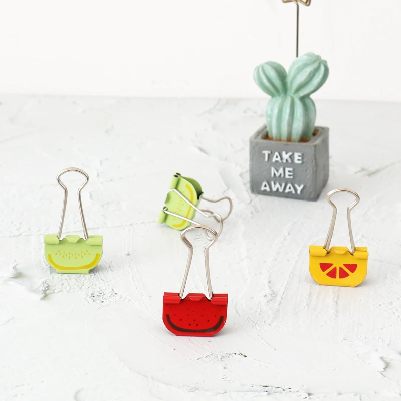 

TUTU new style 6Pcs/Box Colorful fruit Binder Clips Paper Clip 25mm School Office Learning Supplies Color High Quality H0358
