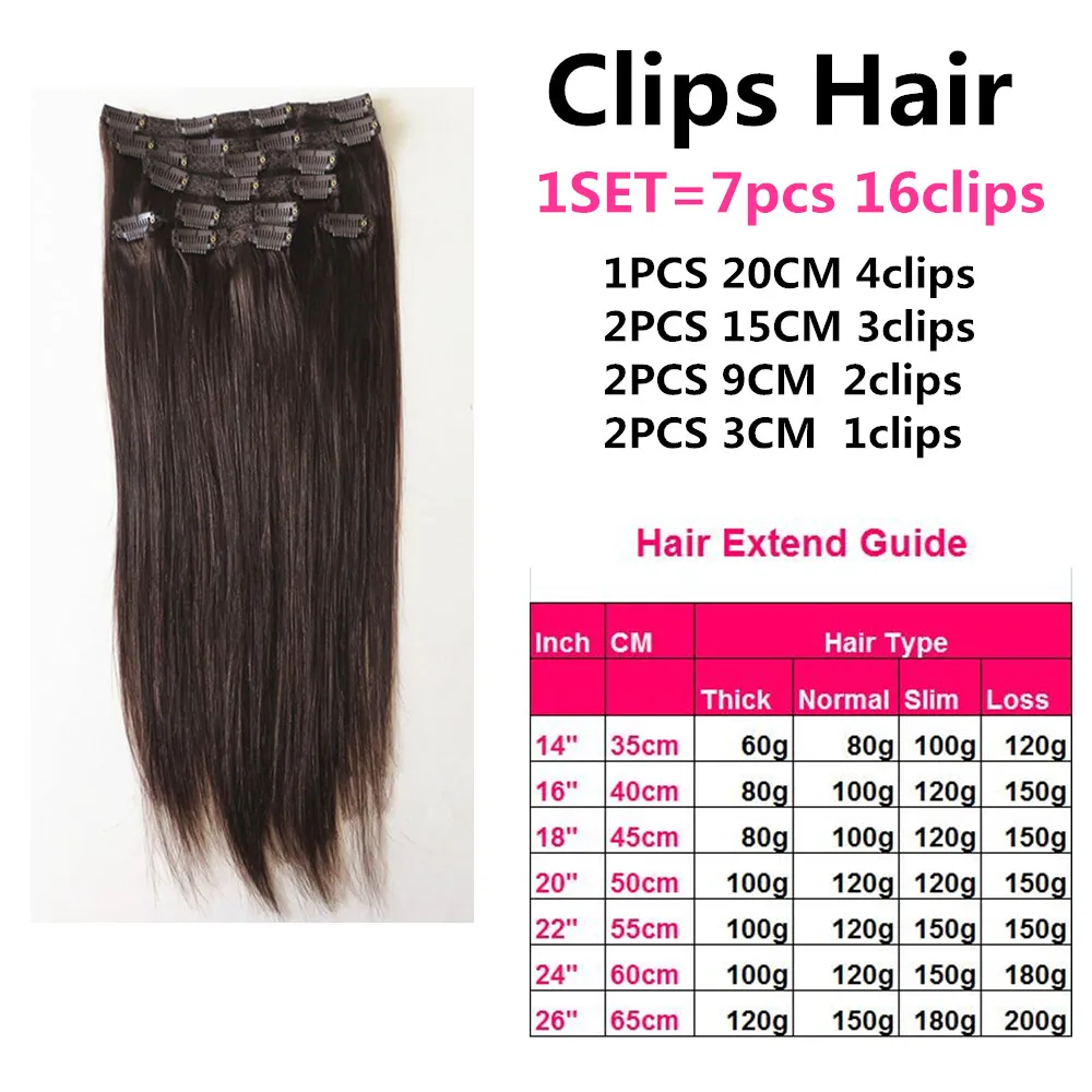 100g 120g 140g 200g full head clip in hair extension 14 -30 Remy real  hair