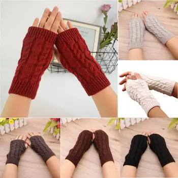 

Women Stretchy Long Sleeve Fingerless Gloves Knitted Mittens Arm Warmers Sleeves