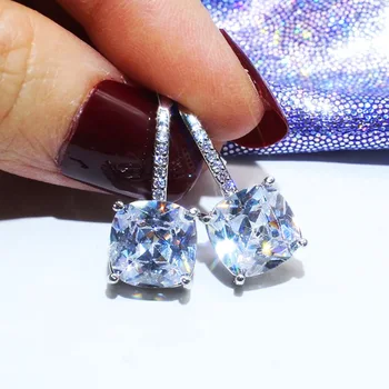 

NPKDS New Fashion Dazzling Square Shape Drop Earring Elegant Women Earrings Silver Color Simple Design Hot Sale Earring Jewelry