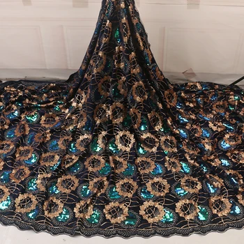 

Fashion French Tulle Lace Fabric Embroiderey Velvet Lace High Quality Sequins Nigerian African Mesh Lace Fabric For Wedding