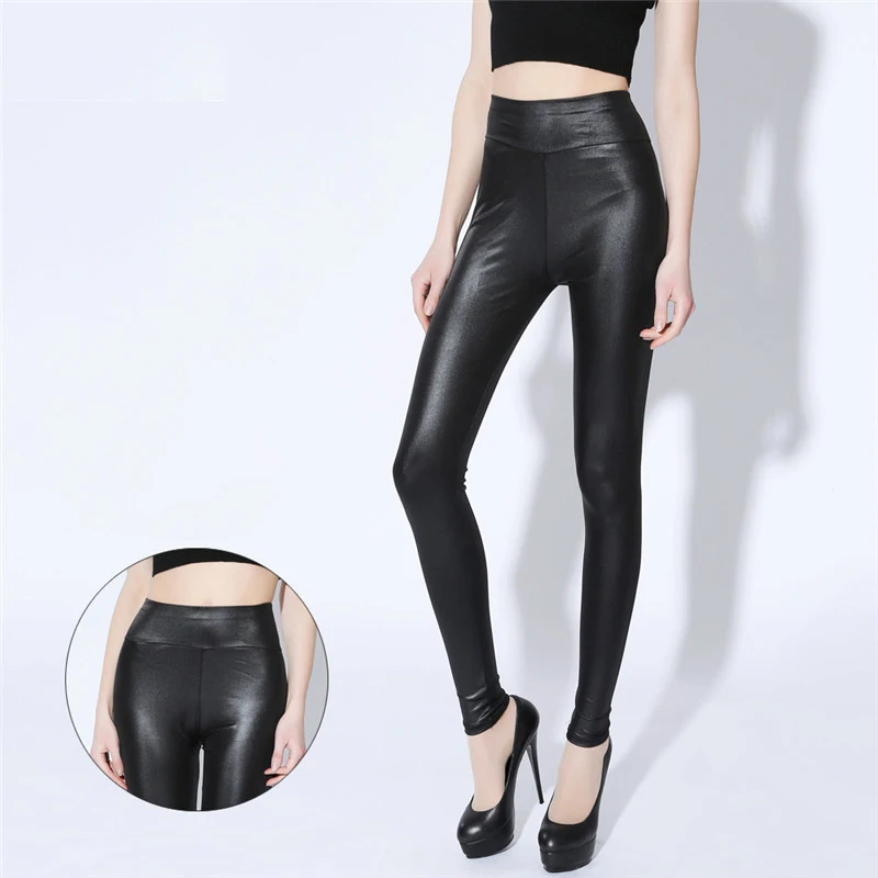 Leather Leggings Women High Waist Leggings Stretch Slim Black Legging Fashion PU Leather Pants Plus Size XL-5XL