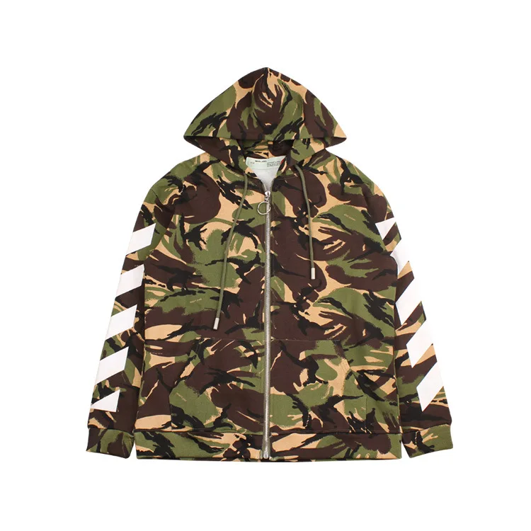 

High Quality Europe And America Popular Brand off Ow White Base-Arrowhead Camouflage 300 Weave Looped Pile Zip-up Jacket