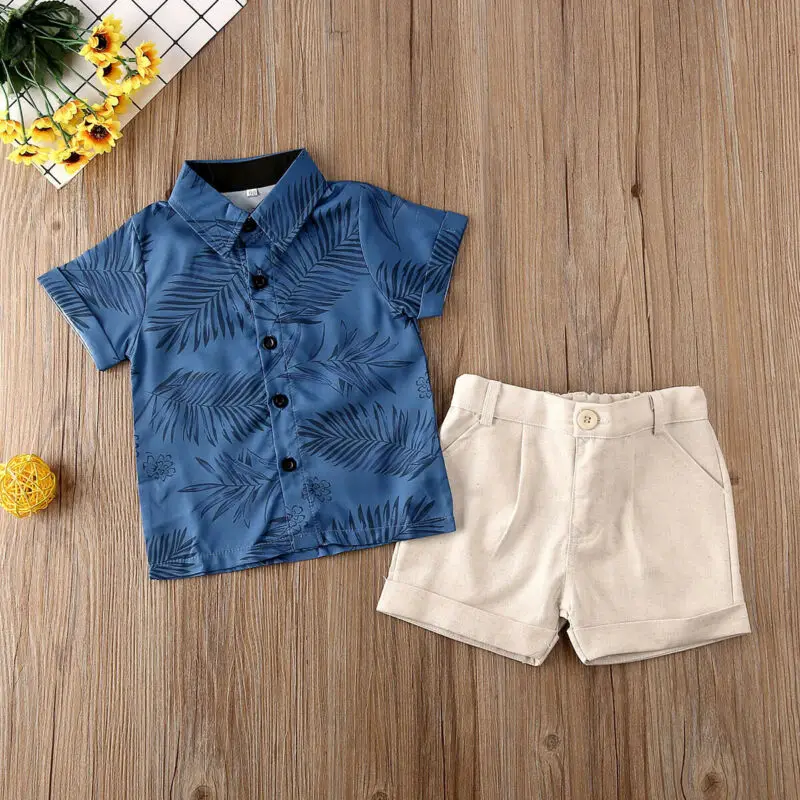 

2pcs Toddler Kid Baby Boy Clothes set Flower T-shirt sjort sleeve Tops Shorts Summer Gentleman suit Outfit Set