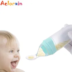 120ML Safety Silicone Baby Bottle With Spoon Food Supplement Rice Cereal Bottles Squeeze Spoon Milk Feeding Bottle Cup
