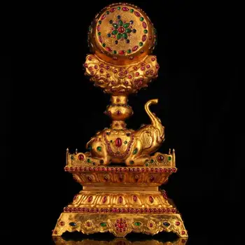 

Antique Chinese Palace Collectibles Elephant Statue Copper Handmade Gilt Large Sculpture Unique Vintage Home Decoration