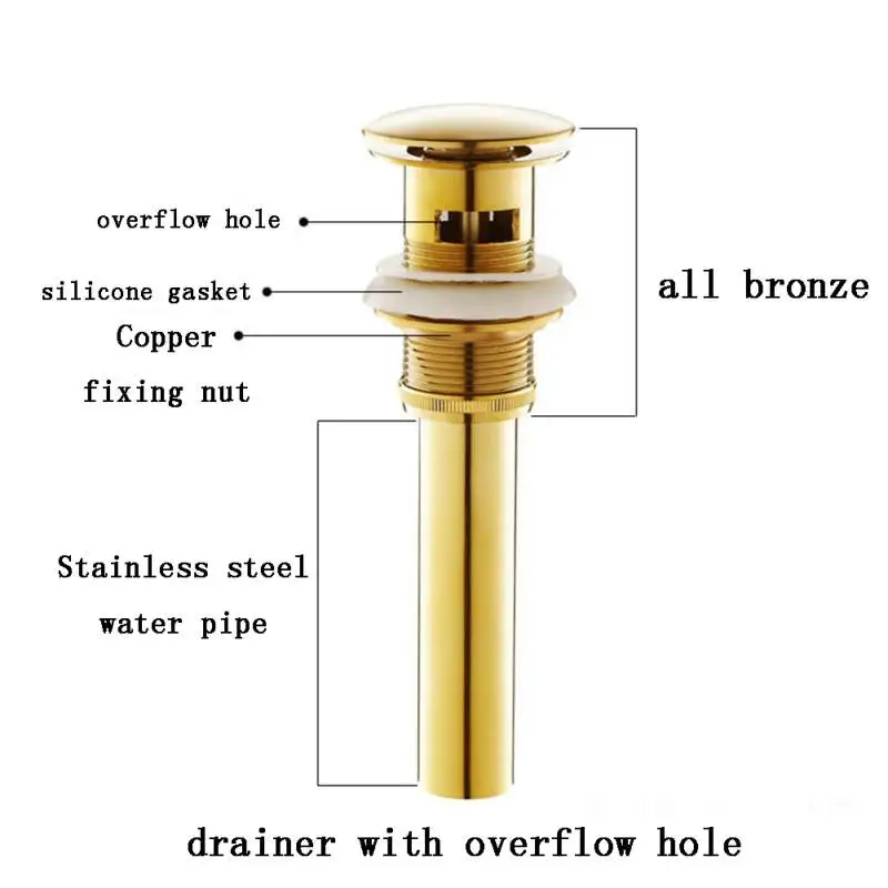Bathroom Basin Sink Pop Up Drain Brass with& without Overflow Sink Waste Drainer