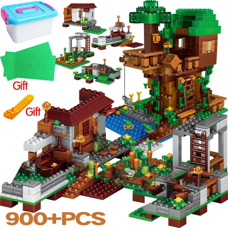 

900PCS My World Legoingly Village Blocks The Tree House Building Blocks Series Kits with Figures Toys For Children Gift