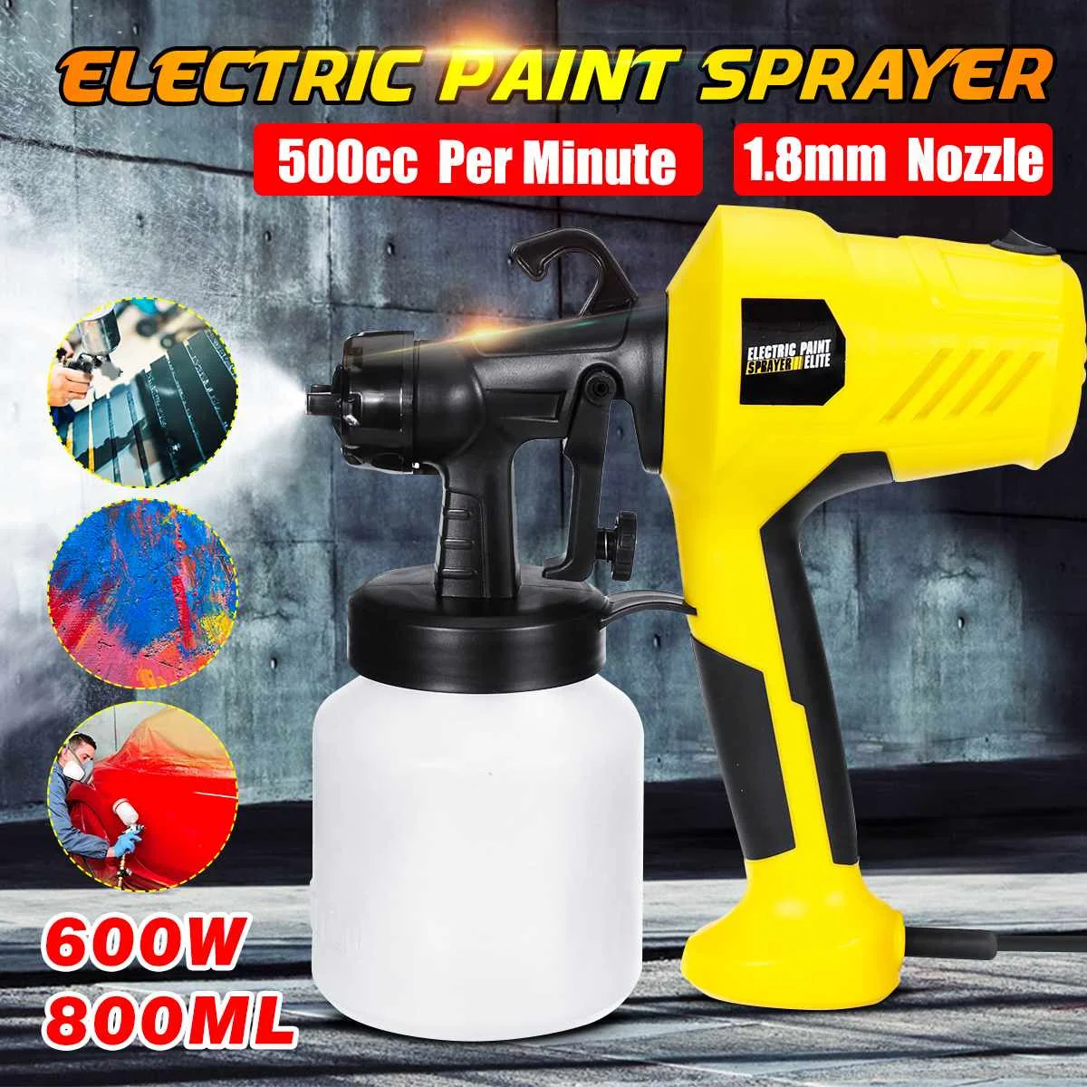 SprayGun 600 Вт 110-220 В Высокая мощность домашний электрический Краскораспылитель с 3 насадками Легкое распыление и чистка идеально подходит для начинающих