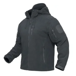 Men's Windproof Fleece Hoodie Jacket - Full-Zip, Warm, and Outdoor-Ready - CN M (US S) (Gray)