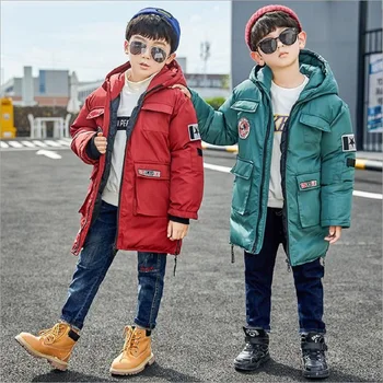 

Children's Parka Winter Jackets Kids Clothing 2020 Long Warm Hooded Down Cotton-Padded Coat Thickening Outerwear Boys Tops 4-13Y