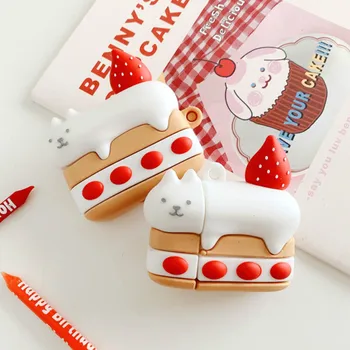 

Bluetooth Earphone Case for Airpods 2 Cute Silicone Case for Airpods Pro Protective Cover with Keychain Accessories Cat Cake 3D