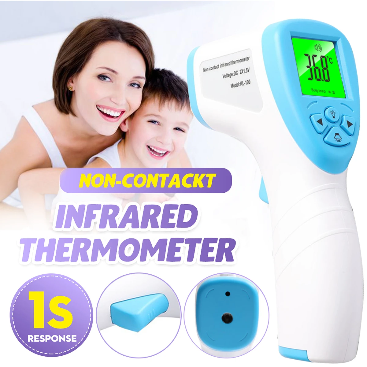 

Hot Sale Portable Infrared Digital Thermometer Ear Forehead Tri-color Flash Alarm HD Screen Thermometer Baby Health Management