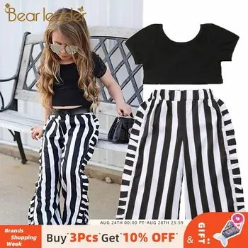 

Bear Leader 1-5Y Toddler Baby Girls Summer Casual Clothes Sets 2PCS Short Sleeve Black T-Shirts Tops Striped Wide Leg Pants Sets