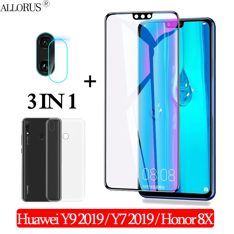 3 в 1 чехол + Камера ззащитное стекло на хуавей у7 2019 Huawei Y9 Y7 Экран протектор honor 8x y7