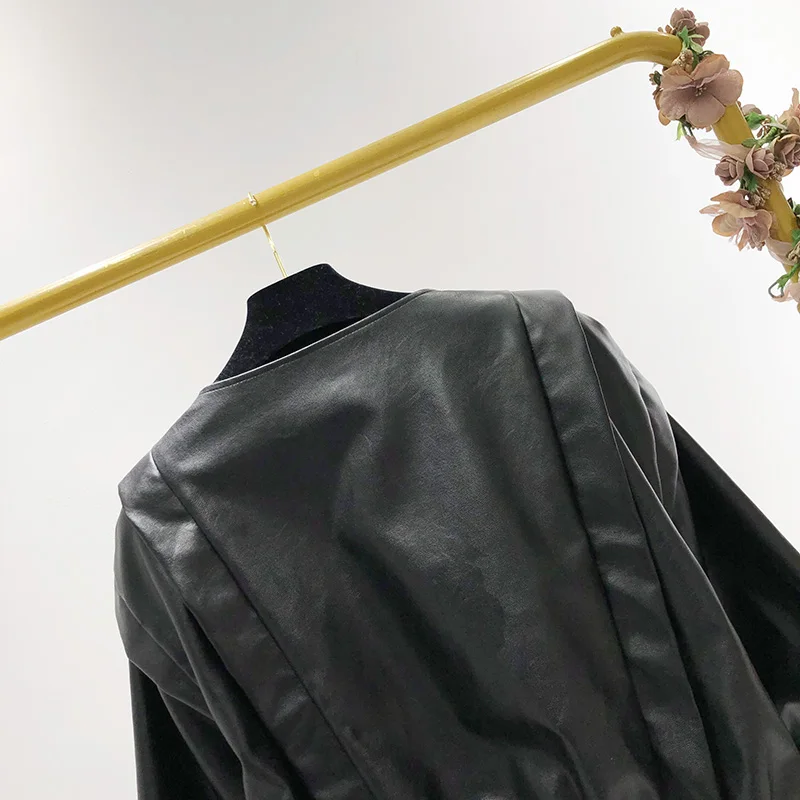 WHITNEY WANG Весенняя модная уличная винтажная полиуретановая толстовка с оборками женские толстовки пуловер