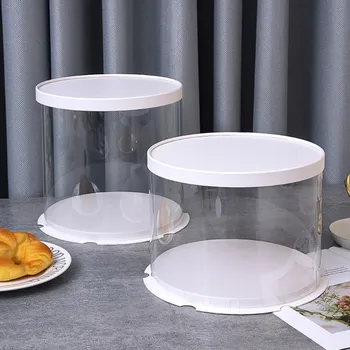 

2pcs of 22*16cm High Transparency Clear Border White Black Peach Round Cake Box for Home Bakery