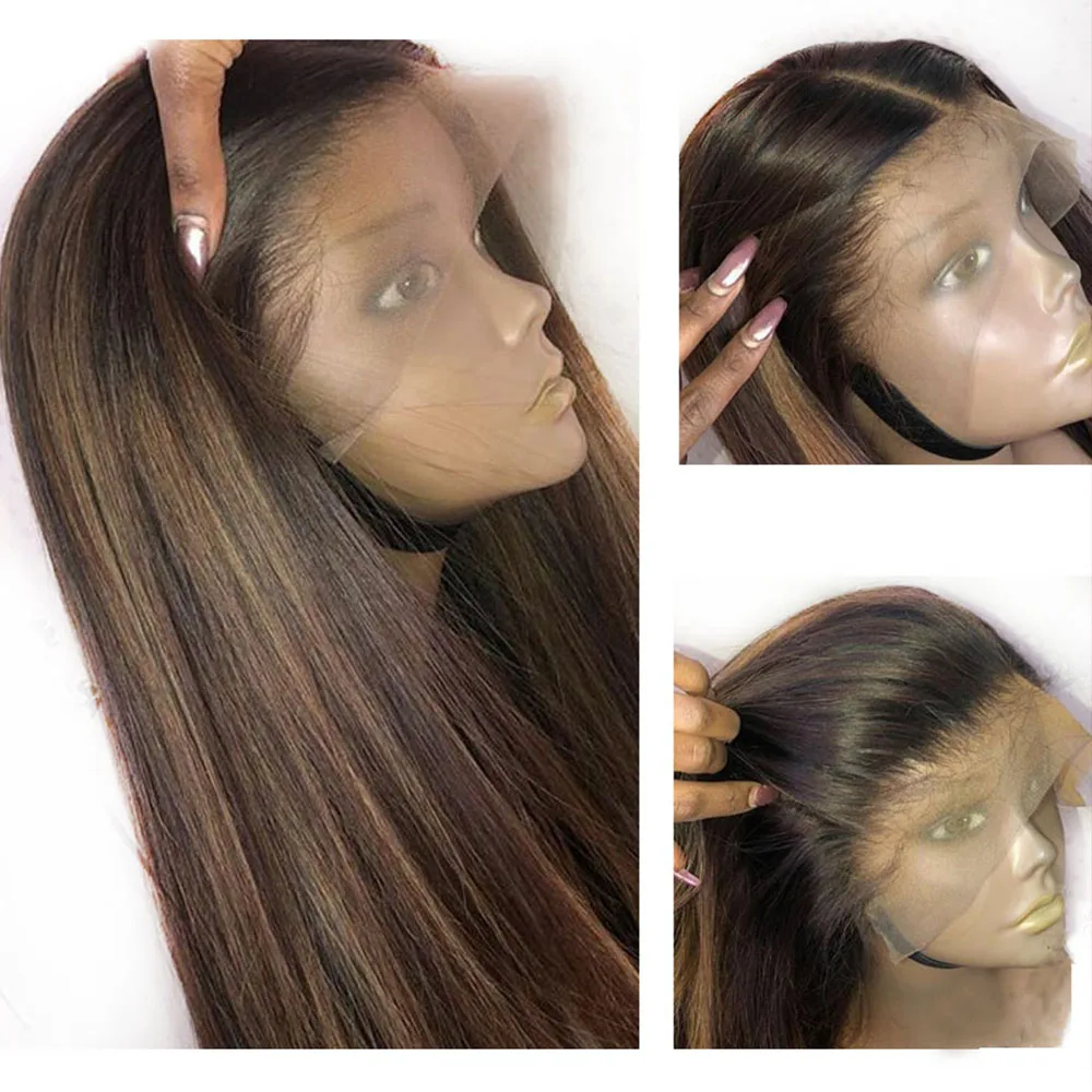 PAFF 13x4 прозрачный парик из человеческих волос с кружевной отделкой, светлые цвета, часть, предварительно сорванные парики из кружева, бразильский Омбре