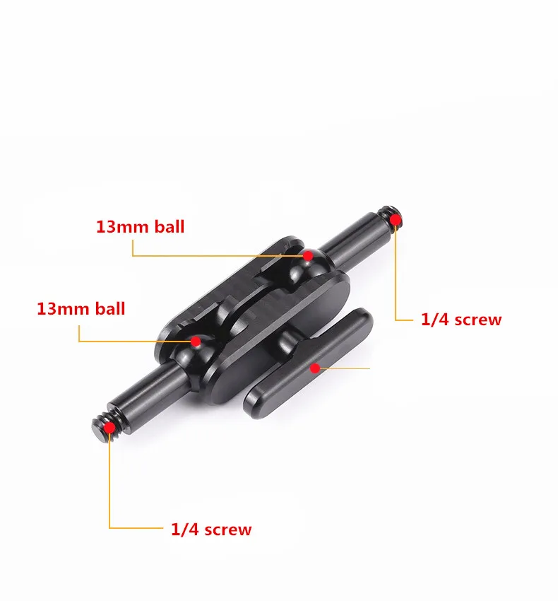 13mm / 17mm Ball Mount Double Socket Arm Clamp Joint Connecting Rod 1/4  Adapter Action Camera Phones GPS Holder Accessories