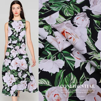 

140CM*50CM Thickness 19 Mumi European and American brand peony digital printing stretch satin silk fabric
