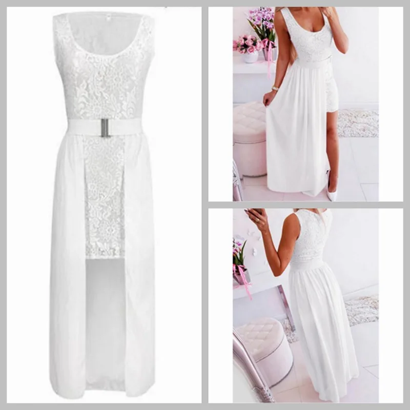 

New Style WOMEN'S Dress Europe And America Sexy U-Neck Lace Dress Design Buckle Waist Hugging Skirt Set Ba0512