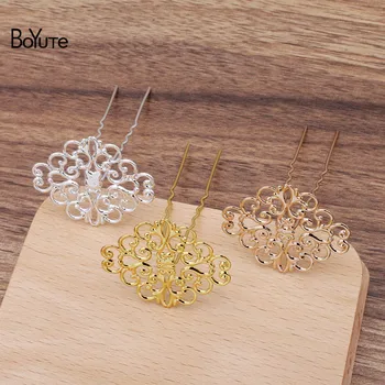

BoYuTe (20 Pieces/Lot) 30*37MM Filigree Plate Welding 65*12*1.2MM Hair Fork Hairpin Diy Hair Jewelry Accessories