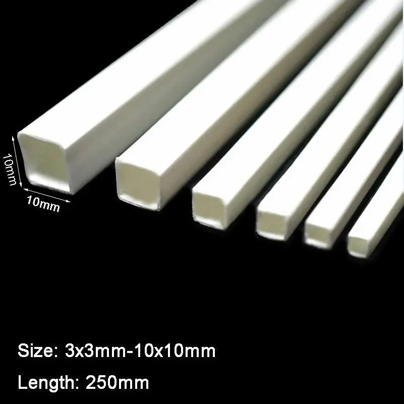 10mm size Square Tube Styrene ABS Strip Section Architecture Model Making 3mm 
