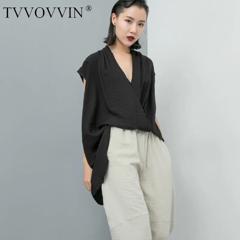 Tvvovvinin новые летние стили тонкая модная женская одежда с v-образным вырезом без рукавов Асимметричный крест свободная футболка женский топ AS884