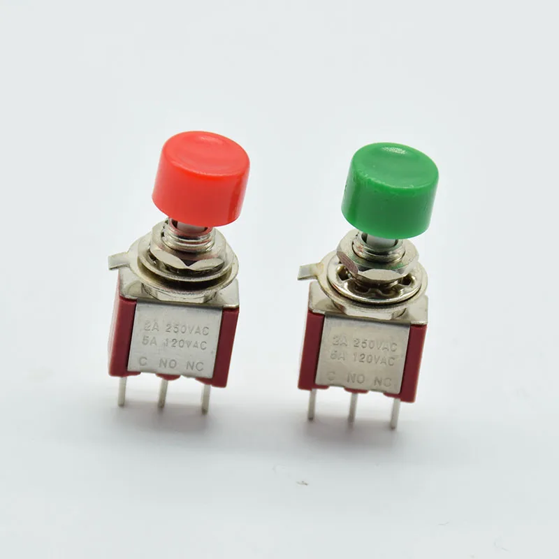 10Pcs Rosso Verde 3Pin C-No-Nc 6Mm Mini Momentaneo Automatico Ritorno Pulsante Interruttore On-(On) 2A 250Vac/5A 120Vac Interruttori A Levetta
