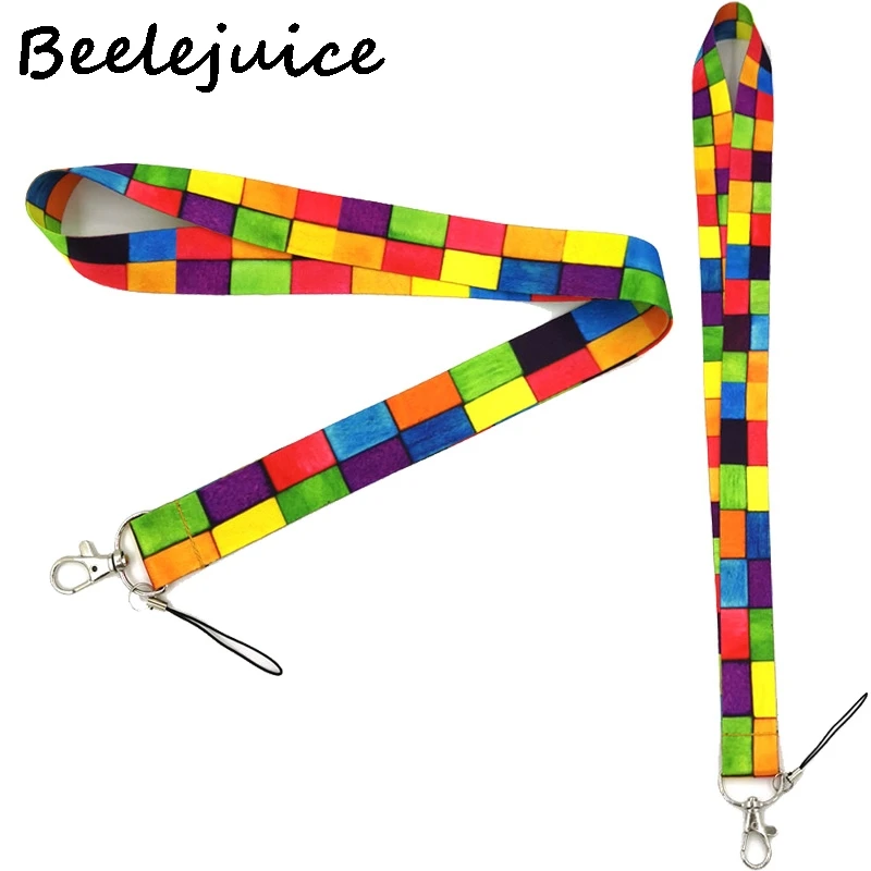 

Rainbow lattice Neck Strap Lanyard keychain Mobile Phone Strap ID Badge Holder Rope Key Chain Keyrings cosplay Accessories Gifts